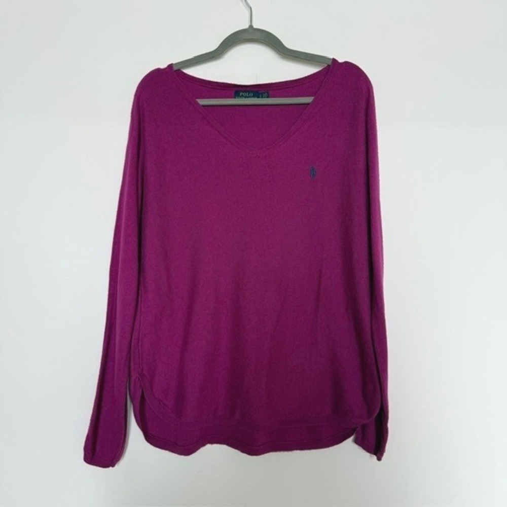 Polo Ralph Lauren Purple V-Neck Sweater L | Pony Logo Preppy Knit